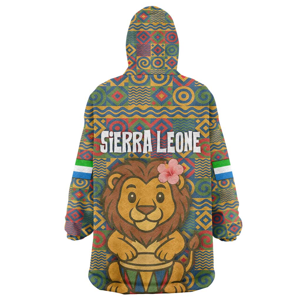 Sierra Leone Wearable Blanket Hoodie - Cute Lion Playing Djembe Drum and Tribal Pattern Design TS04