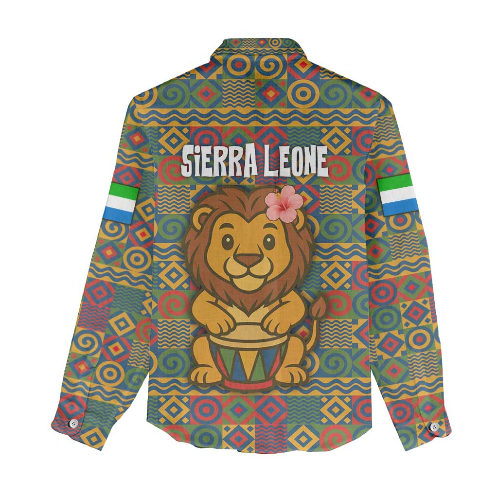 Sierra Leone Women Casual Shirt - Cute Lion Playing Djembe Drum and Tribal Pattern Design TS04