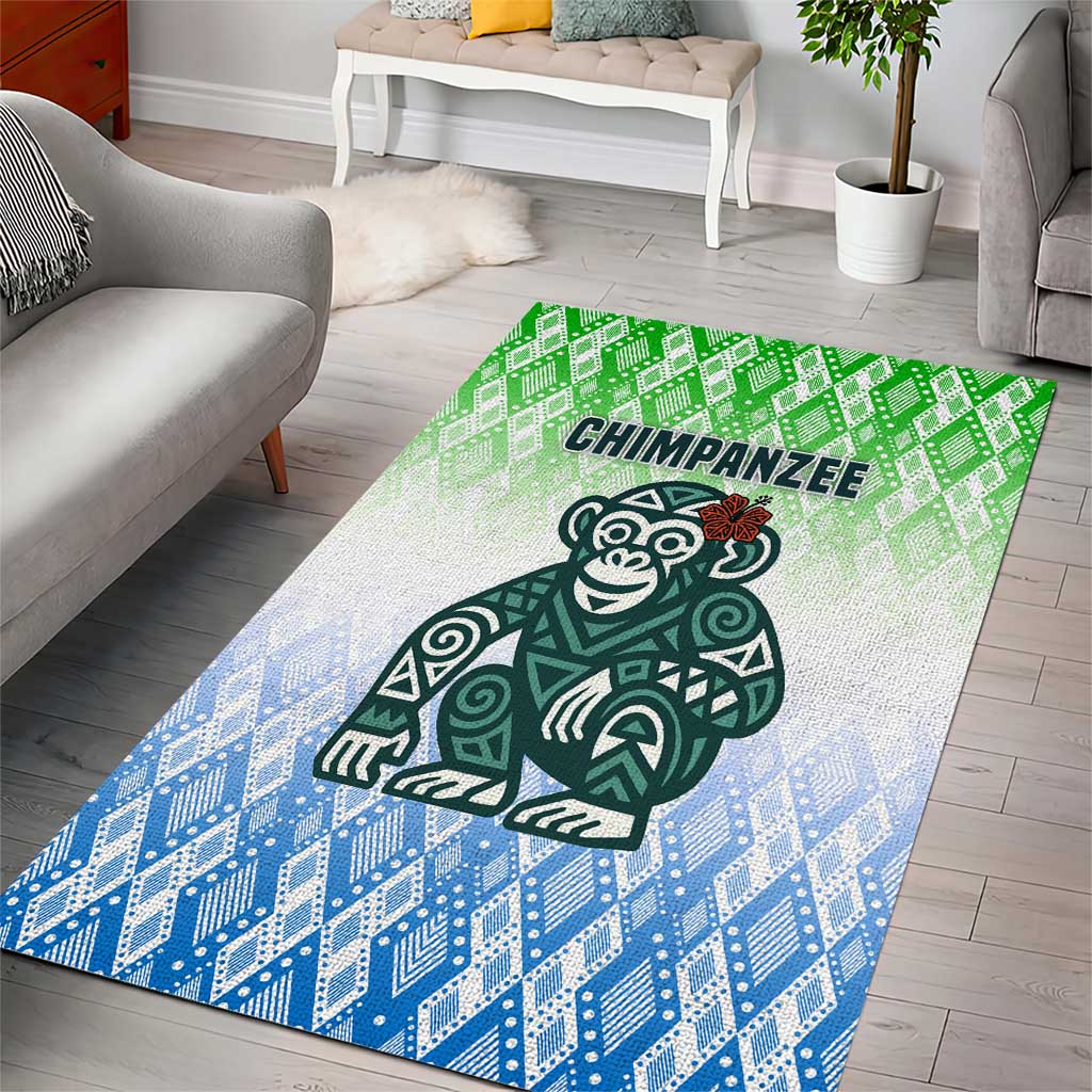 Sierra Leone Area Rug - Tribal Chimpanzee Design and Green Blue Gradient Pattern TS04