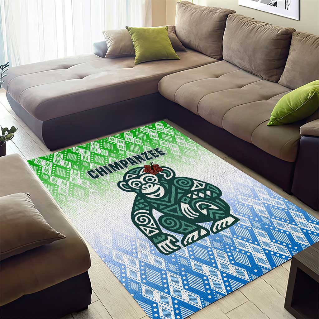 Sierra Leone Area Rug - Tribal Chimpanzee Design and Green Blue Gradient Pattern TS04
