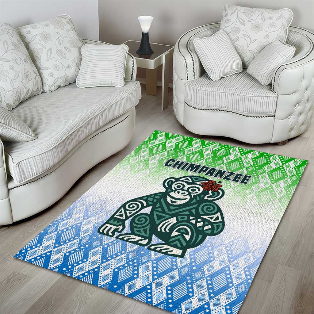 Sierra Leone Area Rug - Tribal Chimpanzee Design and Green Blue Gradient Pattern TS04