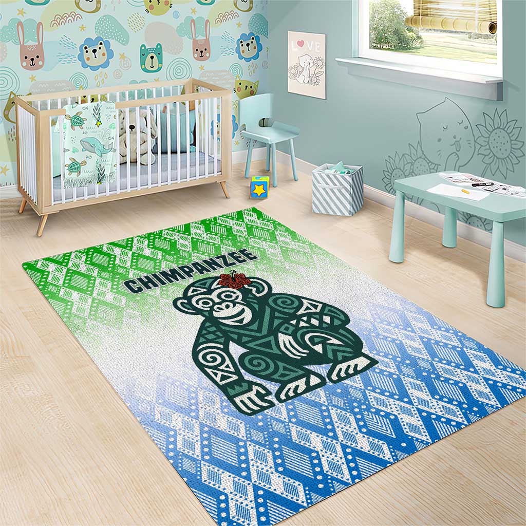 Sierra Leone Area Rug - Tribal Chimpanzee Design and Green Blue Gradient Pattern TS04
