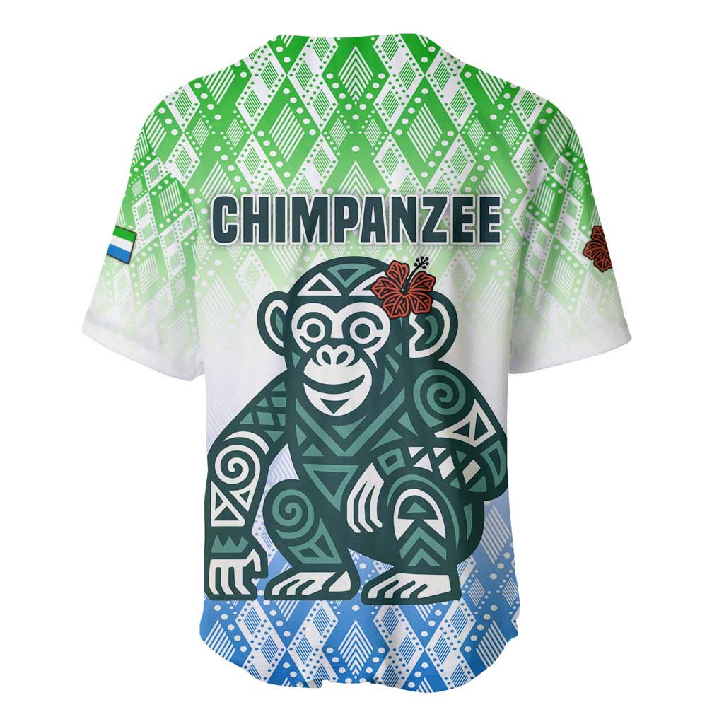 Sierra Leone Baseball Jersey - Tribal Chimpanzee Design and Green Blue Gradient Pattern TS04