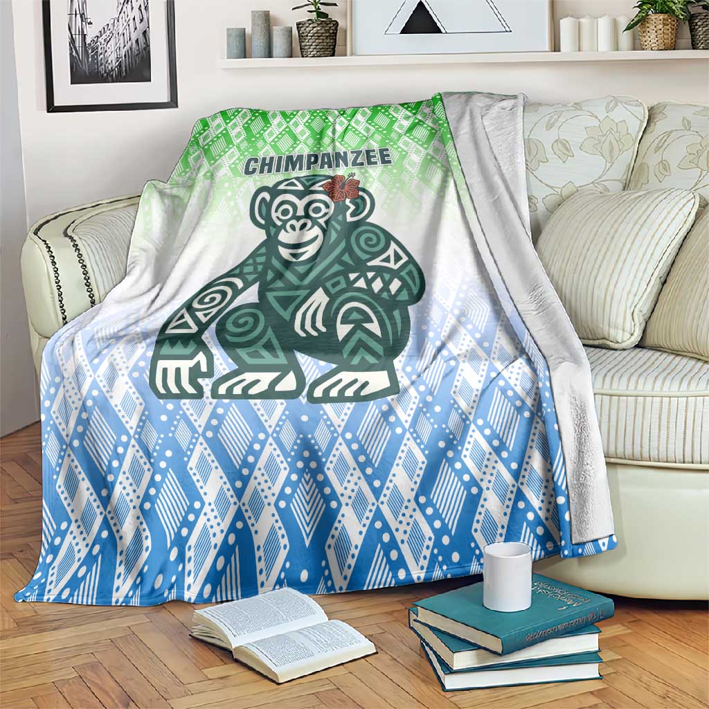 Sierra Leone Blanket - Tribal Chimpanzee Design and Green Blue Gradient Pattern TS04