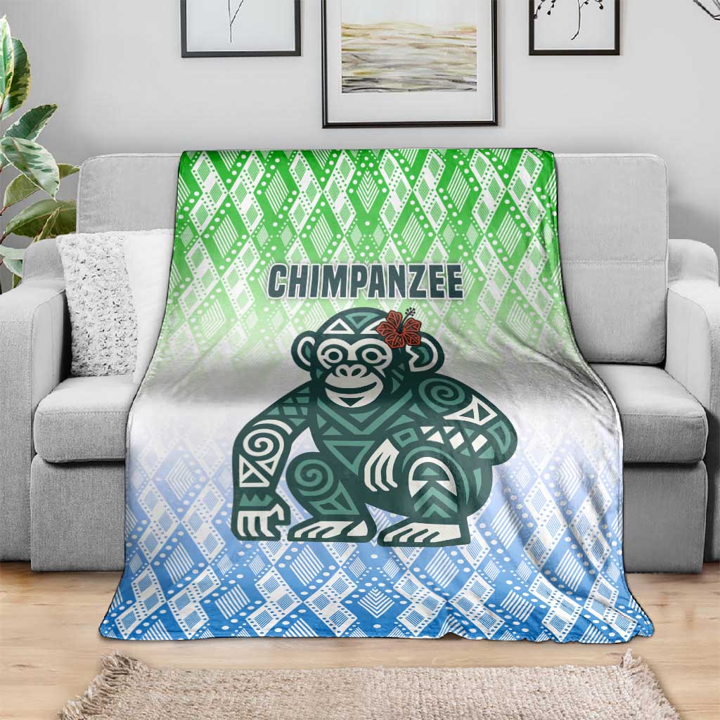 Sierra Leone Blanket - Tribal Chimpanzee Design and Green Blue Gradient Pattern TS04
