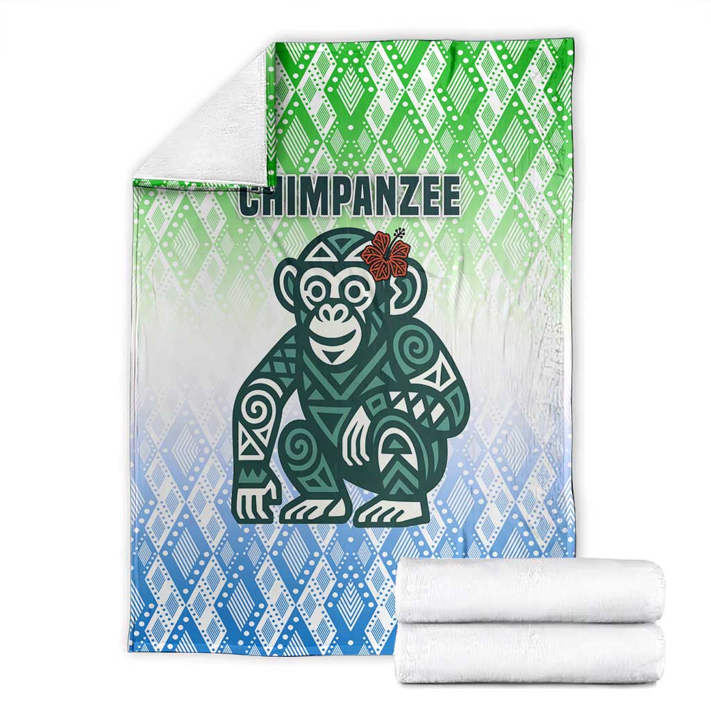 Sierra Leone Blanket - Tribal Chimpanzee Design and Green Blue Gradient Pattern TS04