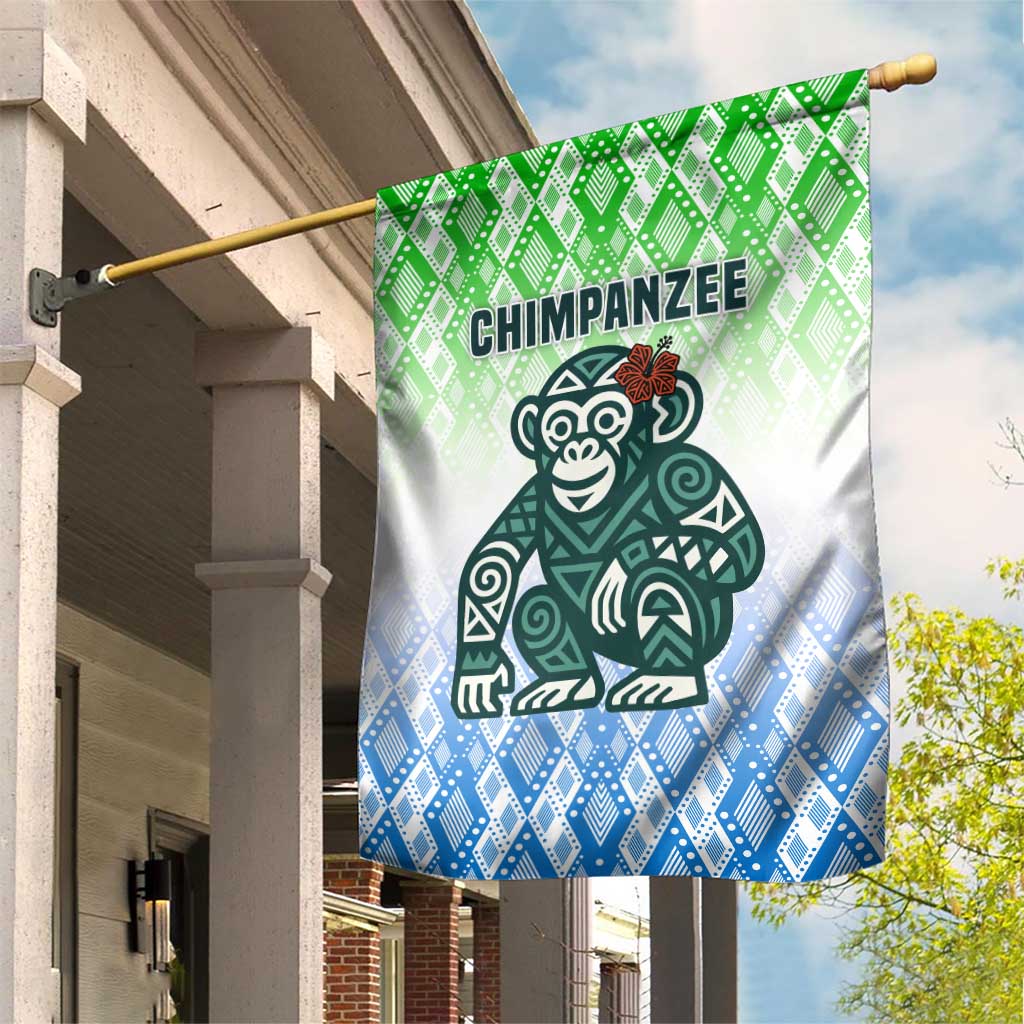 Sierra Leone Garden Flag - Tribal Chimpanzee Design and Green Blue Gradient Pattern TS04