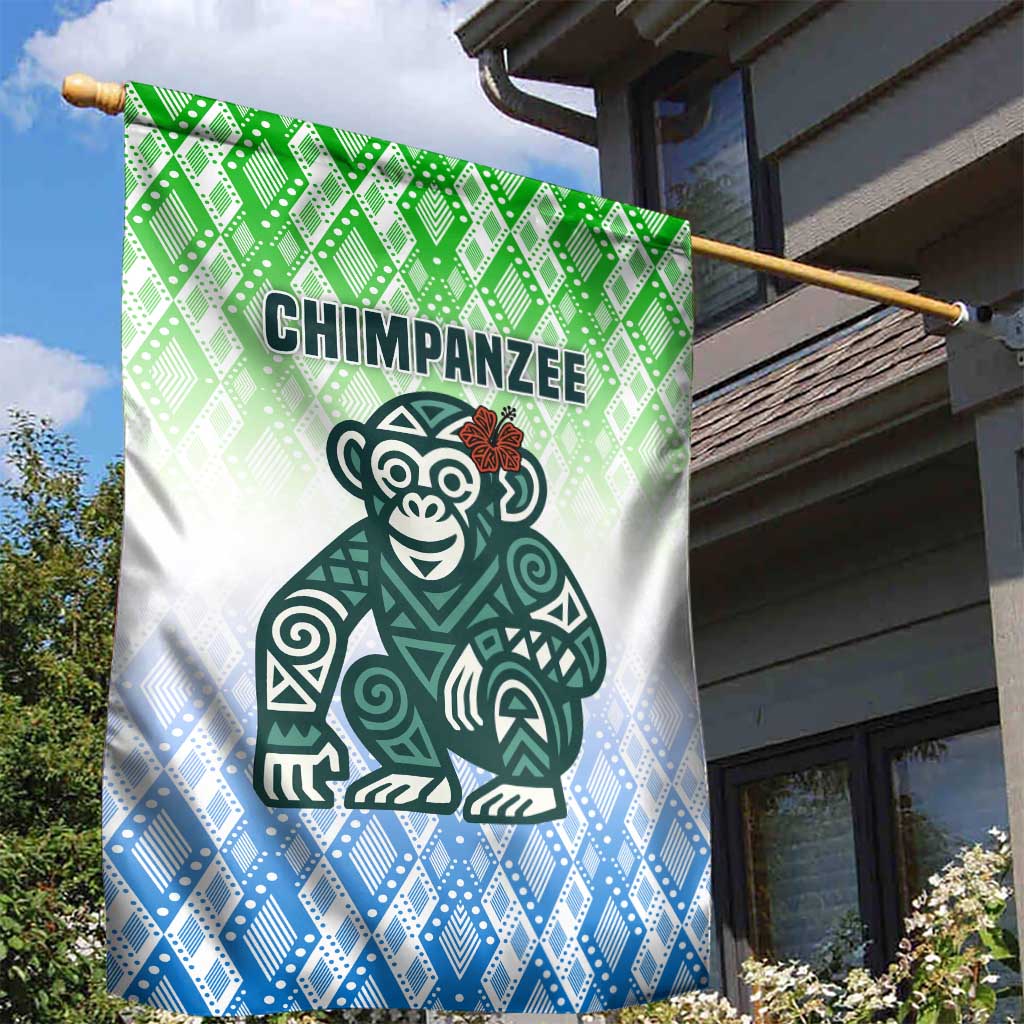Sierra Leone Garden Flag - Tribal Chimpanzee Design and Green Blue Gradient Pattern TS04