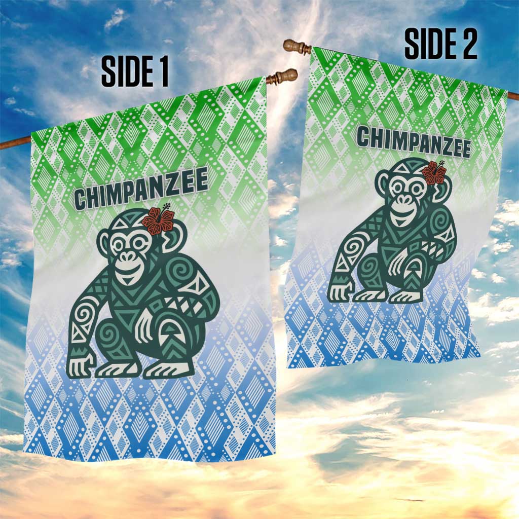 Sierra Leone Garden Flag - Tribal Chimpanzee Design and Green Blue Gradient Pattern TS04