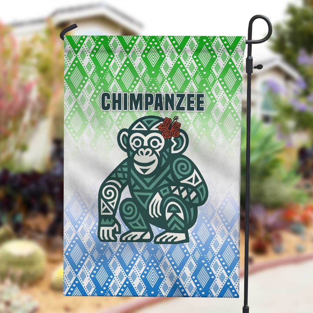 Sierra Leone Garden Flag - Tribal Chimpanzee Design and Green Blue Gradient Pattern TS04