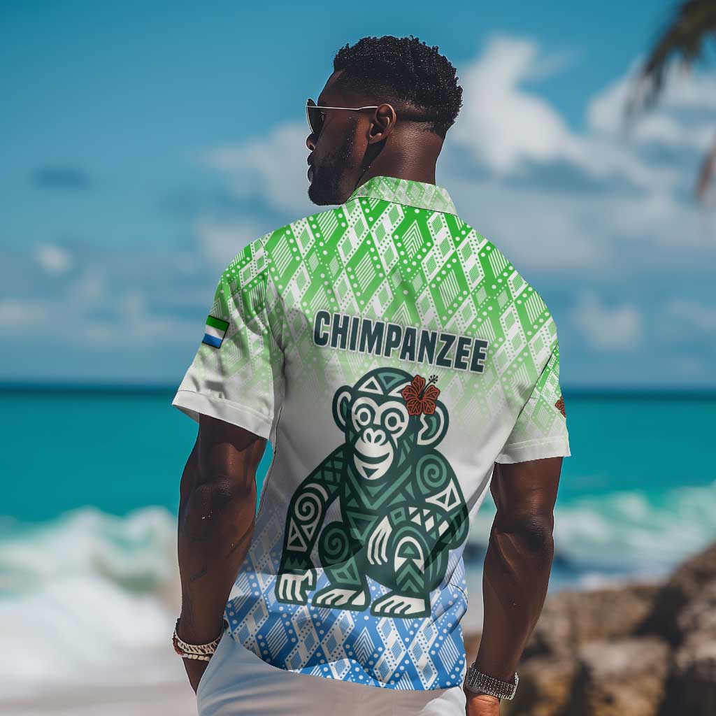 Sierra Leone Hawaiian Shirt - Tribal Chimpanzee Design and Green Blue Gradient Pattern TS04