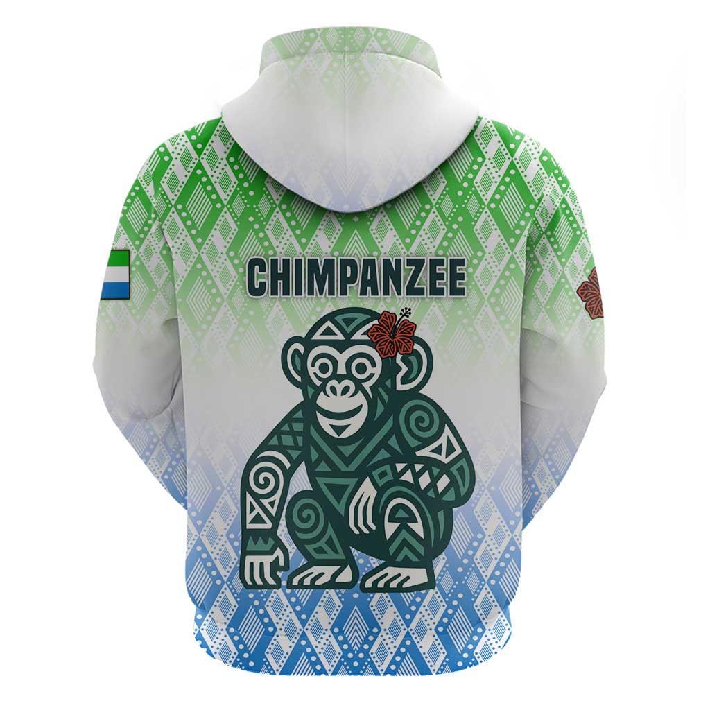 Sierra Leone Hoodie with Tribal Chimpanzee Design and Green Blue Gradient Pattern TS04