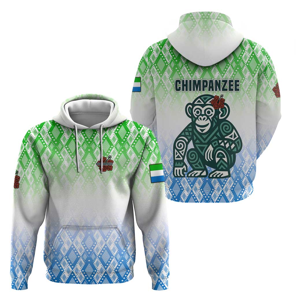 Sierra Leone Hoodie with Tribal Chimpanzee Design and Green Blue Gradient Pattern TS04