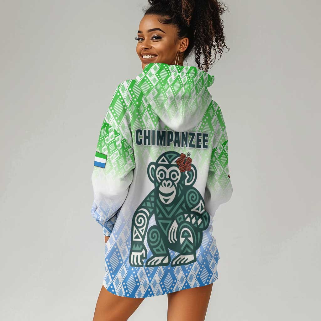 Sierra Leone Hoodie Dress - Tribal Chimpanzee Design and Green Blue Gradient Pattern TS04
