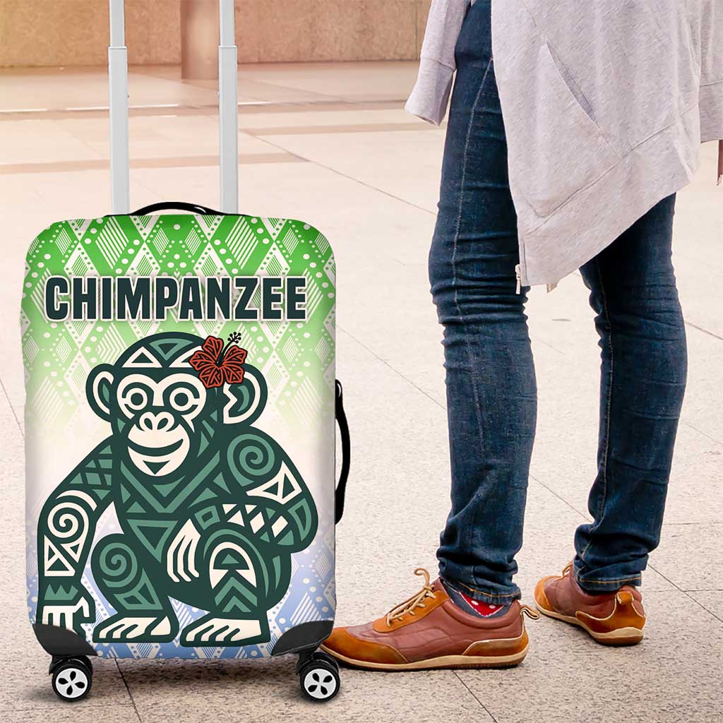 Sierra Leone Luggage Cover with Tribal Chimpanzee Design and Green Blue Gradient Pattern TS04