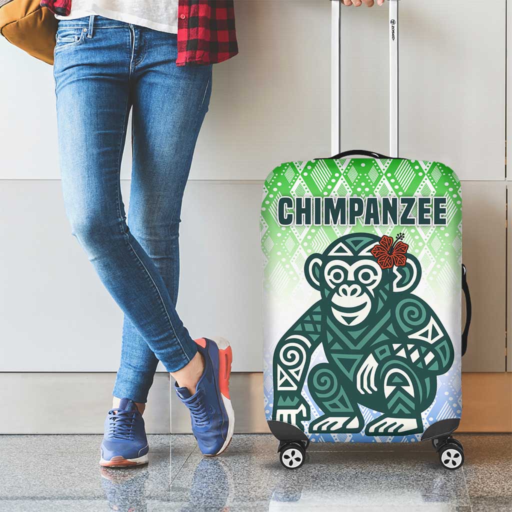 Sierra Leone Luggage Cover with Tribal Chimpanzee Design and Green Blue Gradient Pattern TS04