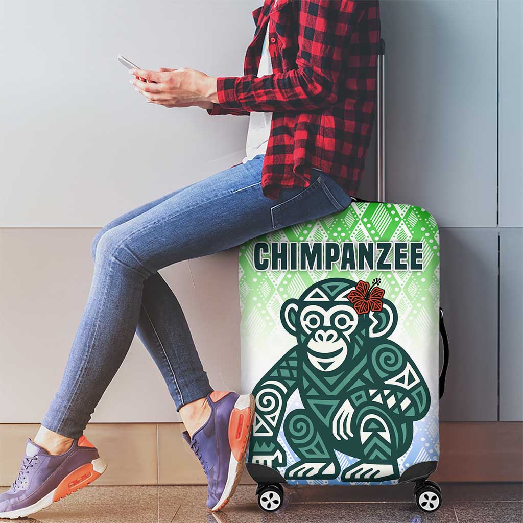 Sierra Leone Luggage Cover with Tribal Chimpanzee Design and Green Blue Gradient Pattern TS04