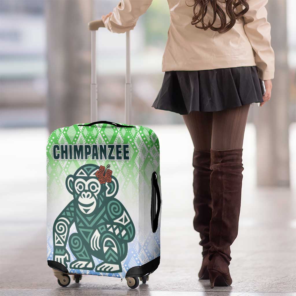Sierra Leone Luggage Cover with Tribal Chimpanzee Design and Green Blue Gradient Pattern TS04