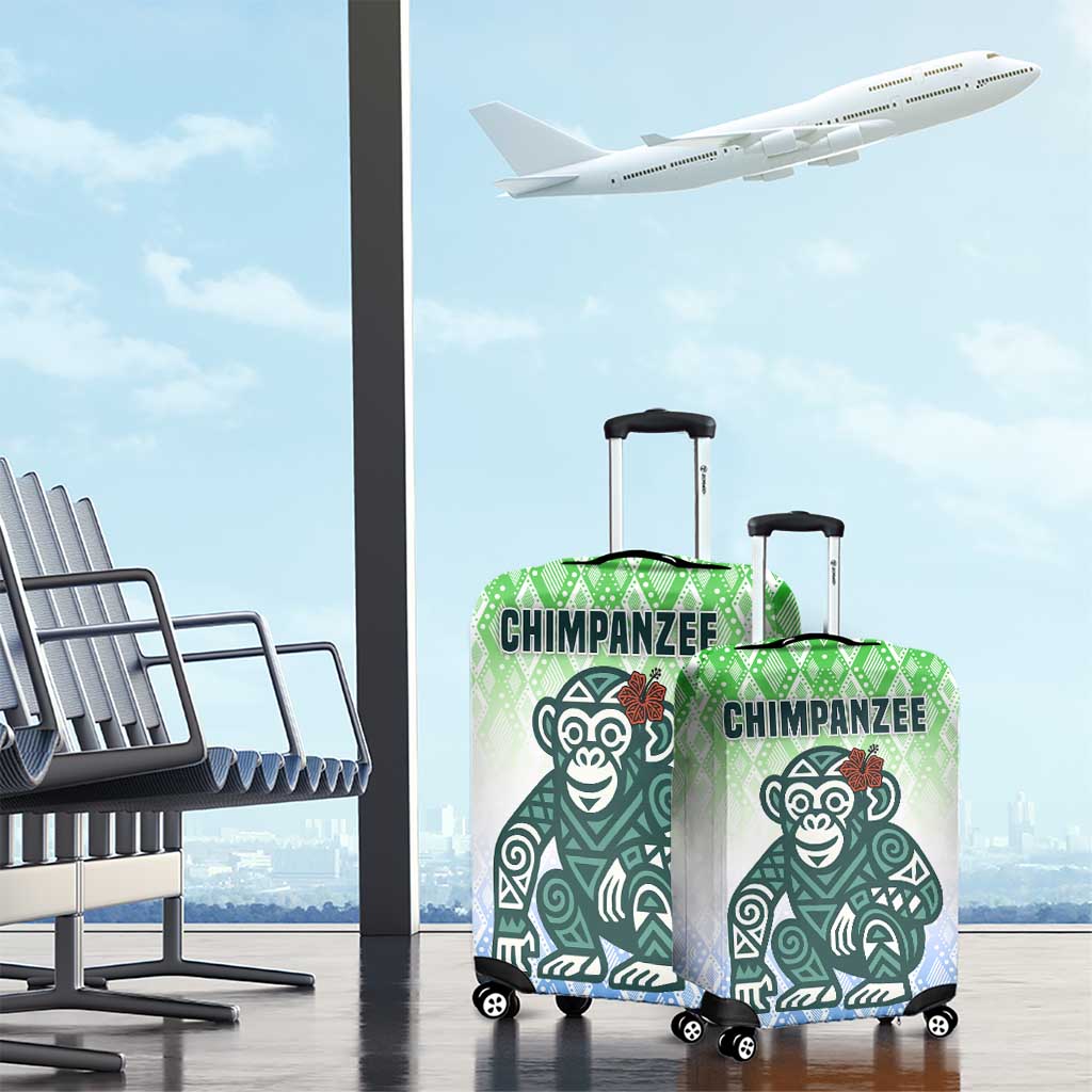 Sierra Leone Luggage Cover with Tribal Chimpanzee Design and Green Blue Gradient Pattern TS04