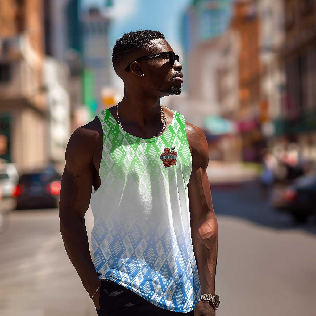 Sierra Leone Men Tank Top - Tribal Chimpanzee Design and Green Blue Gradient Pattern TS04
