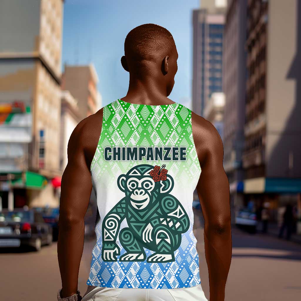 Sierra Leone Men Tank Top - Tribal Chimpanzee Design and Green Blue Gradient Pattern TS04