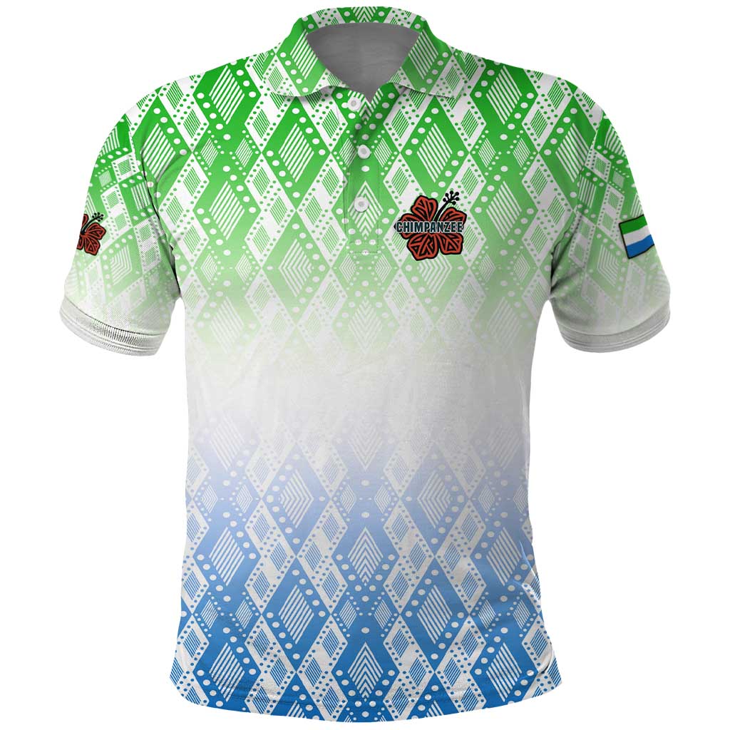 Sierra Leone Polo Shirt with Tribal Chimpanzee Design and Green Blue Gradient Pattern TS04