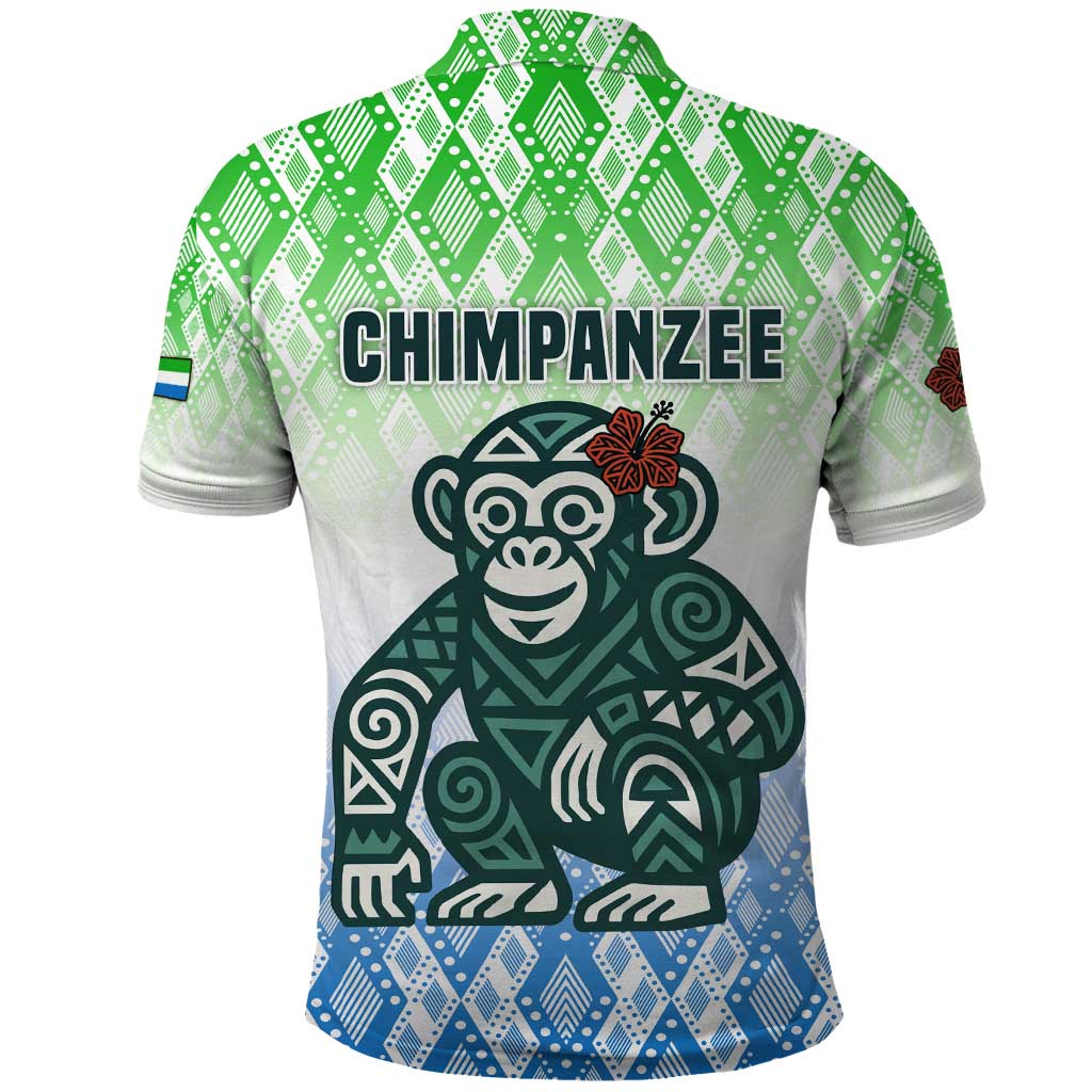 Sierra Leone Polo Shirt with Tribal Chimpanzee Design and Green Blue Gradient Pattern TS04