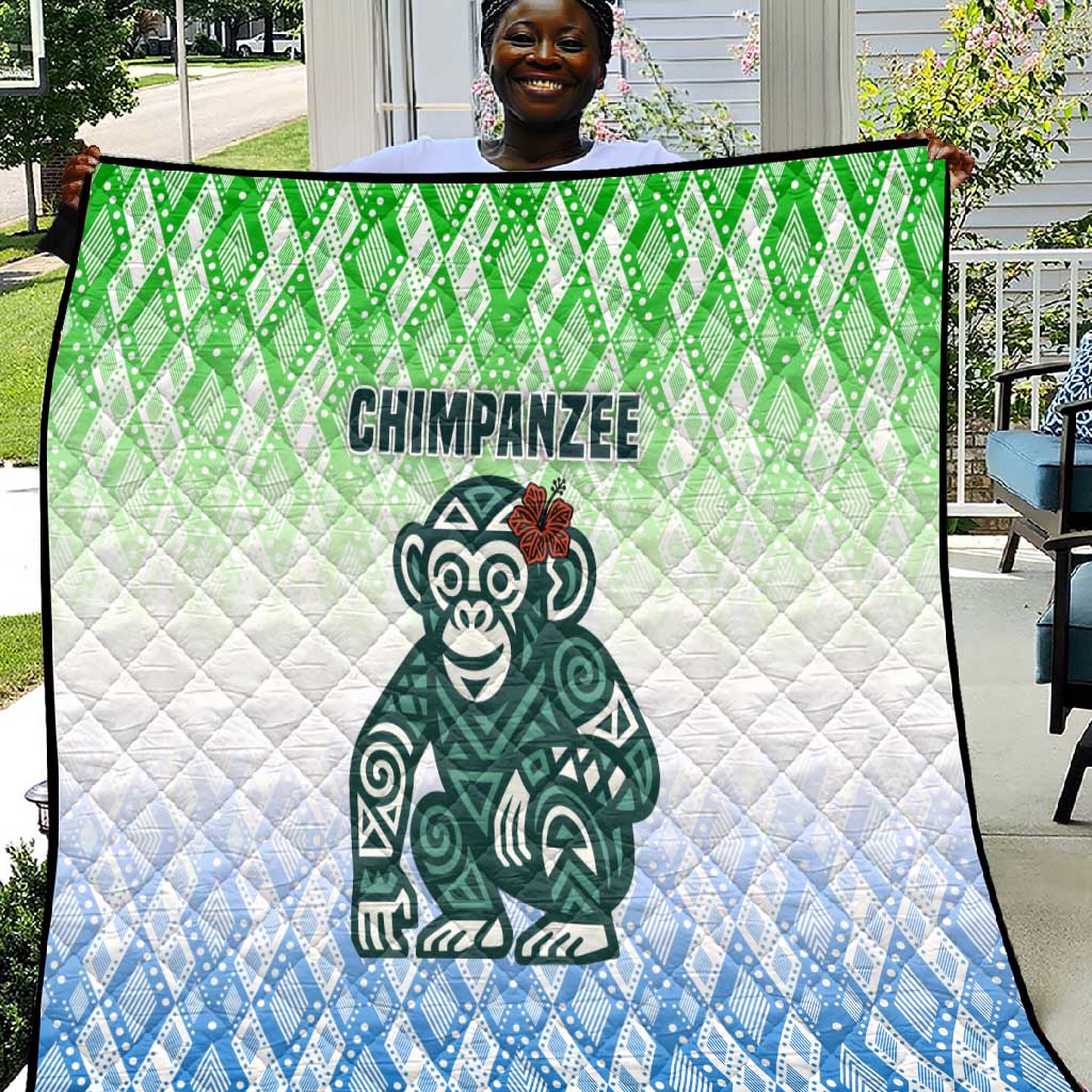 Sierra Leone Quilt - Tribal Chimpanzee Design and Green Blue Gradient Pattern TS04