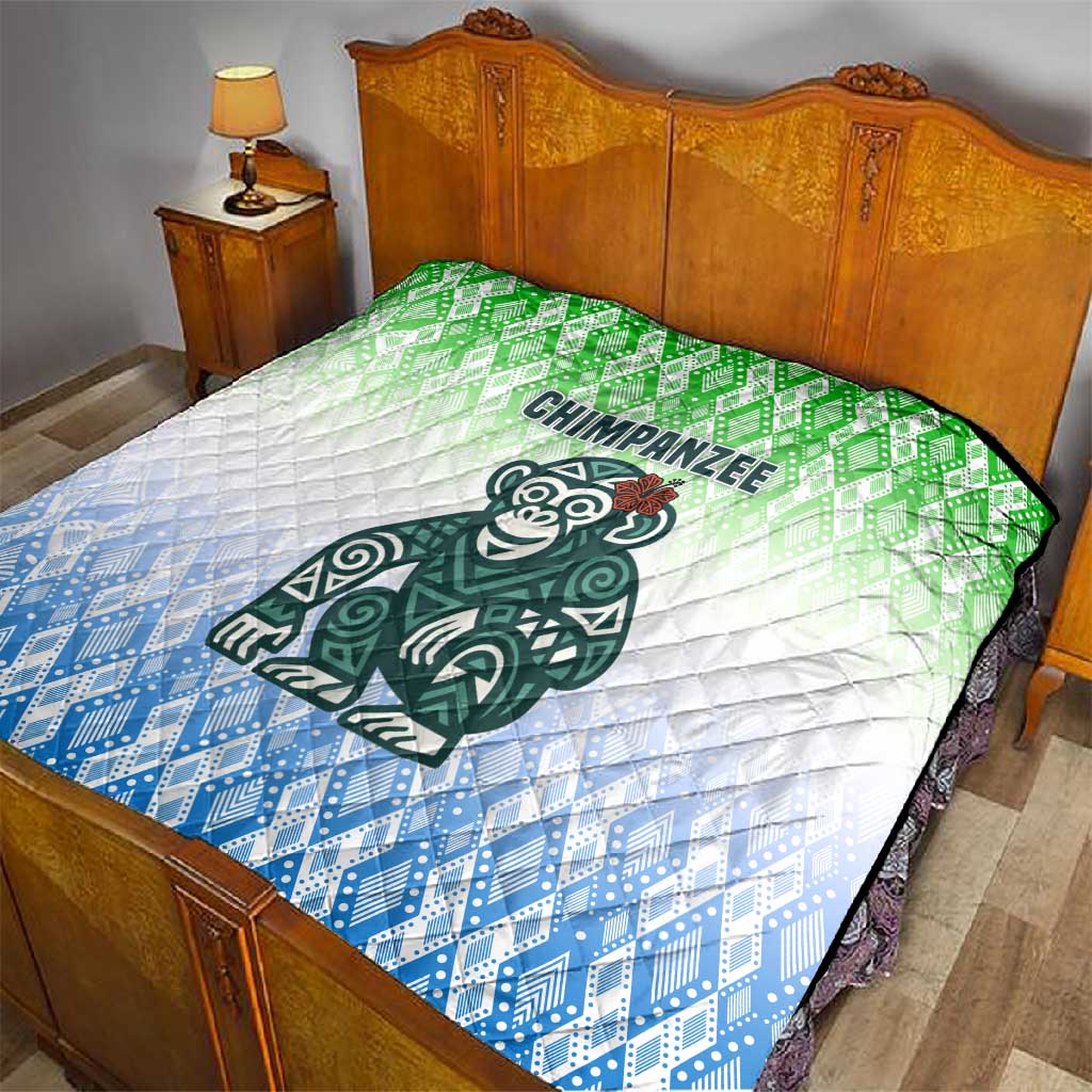 Sierra Leone Quilt - Tribal Chimpanzee Design and Green Blue Gradient Pattern TS04