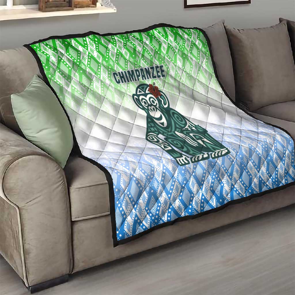 Sierra Leone Quilt - Tribal Chimpanzee Design and Green Blue Gradient Pattern TS04