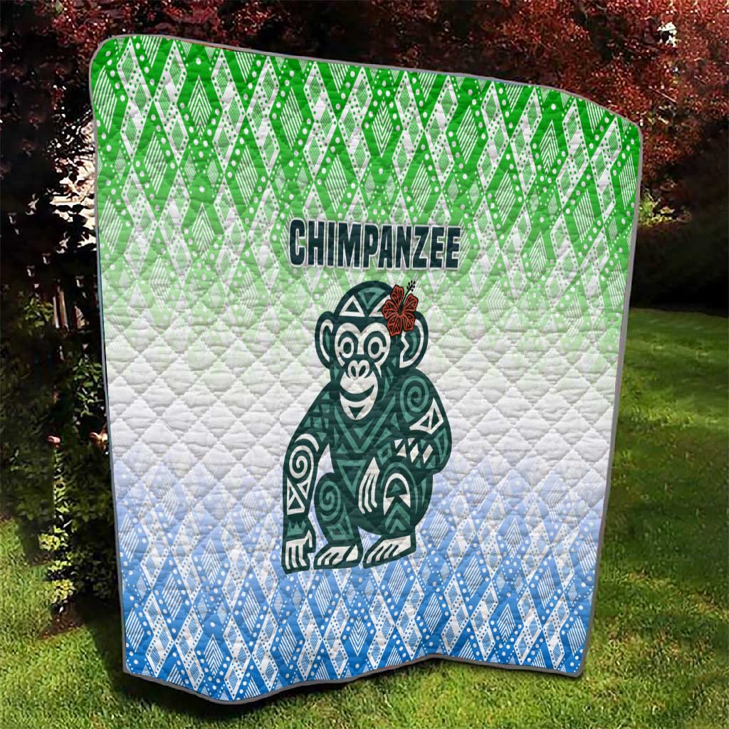 Sierra Leone Quilt - Tribal Chimpanzee Design and Green Blue Gradient Pattern TS04