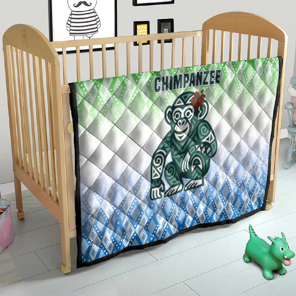 Sierra Leone Quilt - Tribal Chimpanzee Design and Green Blue Gradient Pattern TS04