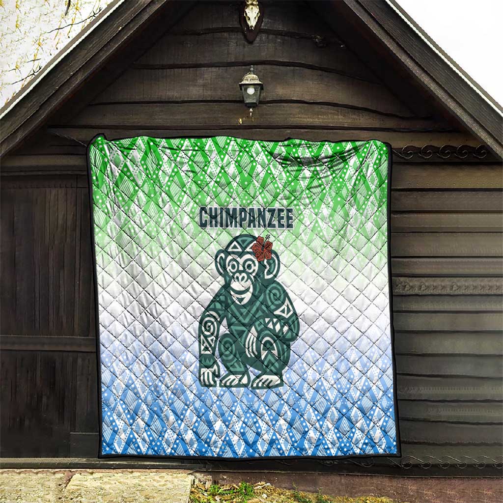 Sierra Leone Quilt - Tribal Chimpanzee Design and Green Blue Gradient Pattern TS04