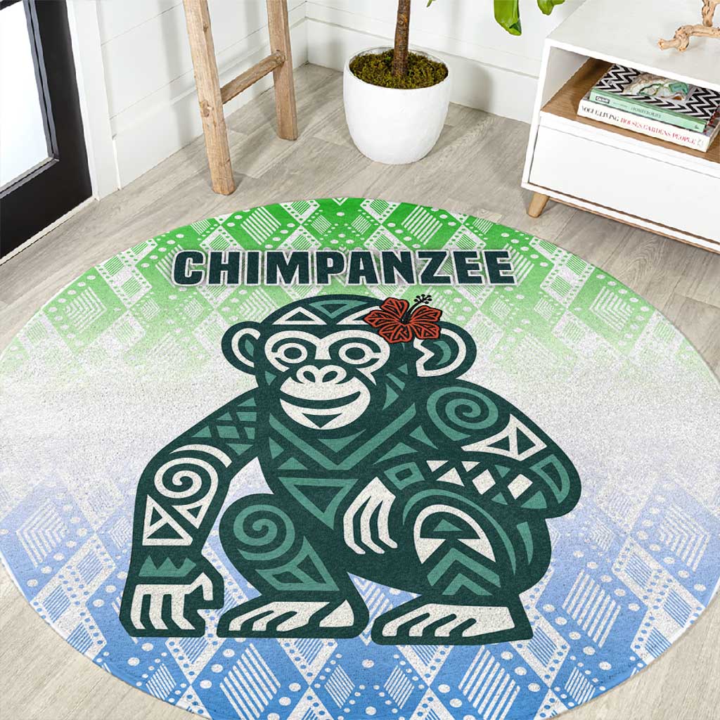 Sierra Leone Round Carpet - Tribal Chimpanzee Design and Green Blue Gradient Pattern TS04