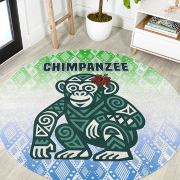 Sierra Leone Round Carpet - Tribal Chimpanzee Design and Green Blue Gradient Pattern TS04