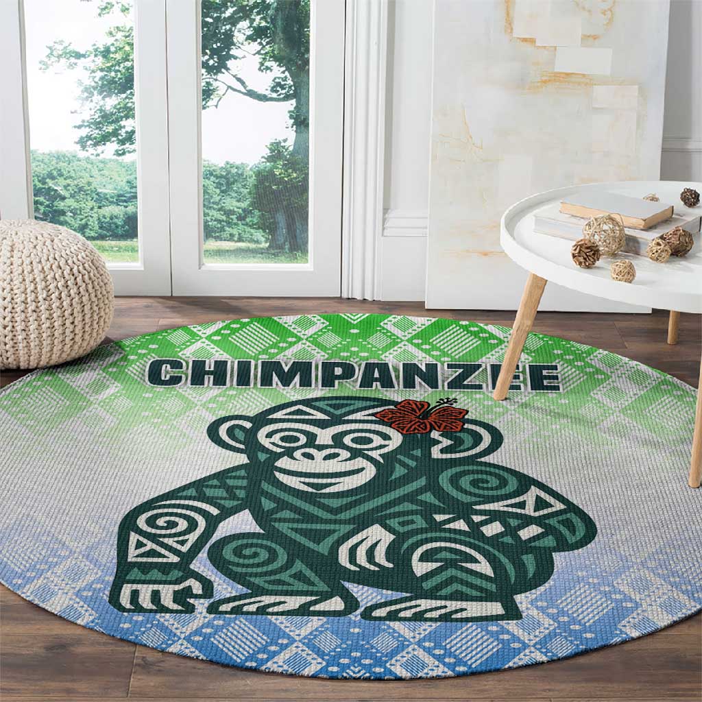 Sierra Leone Round Carpet - Tribal Chimpanzee Design and Green Blue Gradient Pattern TS04
