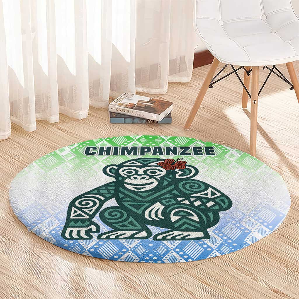 Sierra Leone Round Carpet - Tribal Chimpanzee Design and Green Blue Gradient Pattern TS04