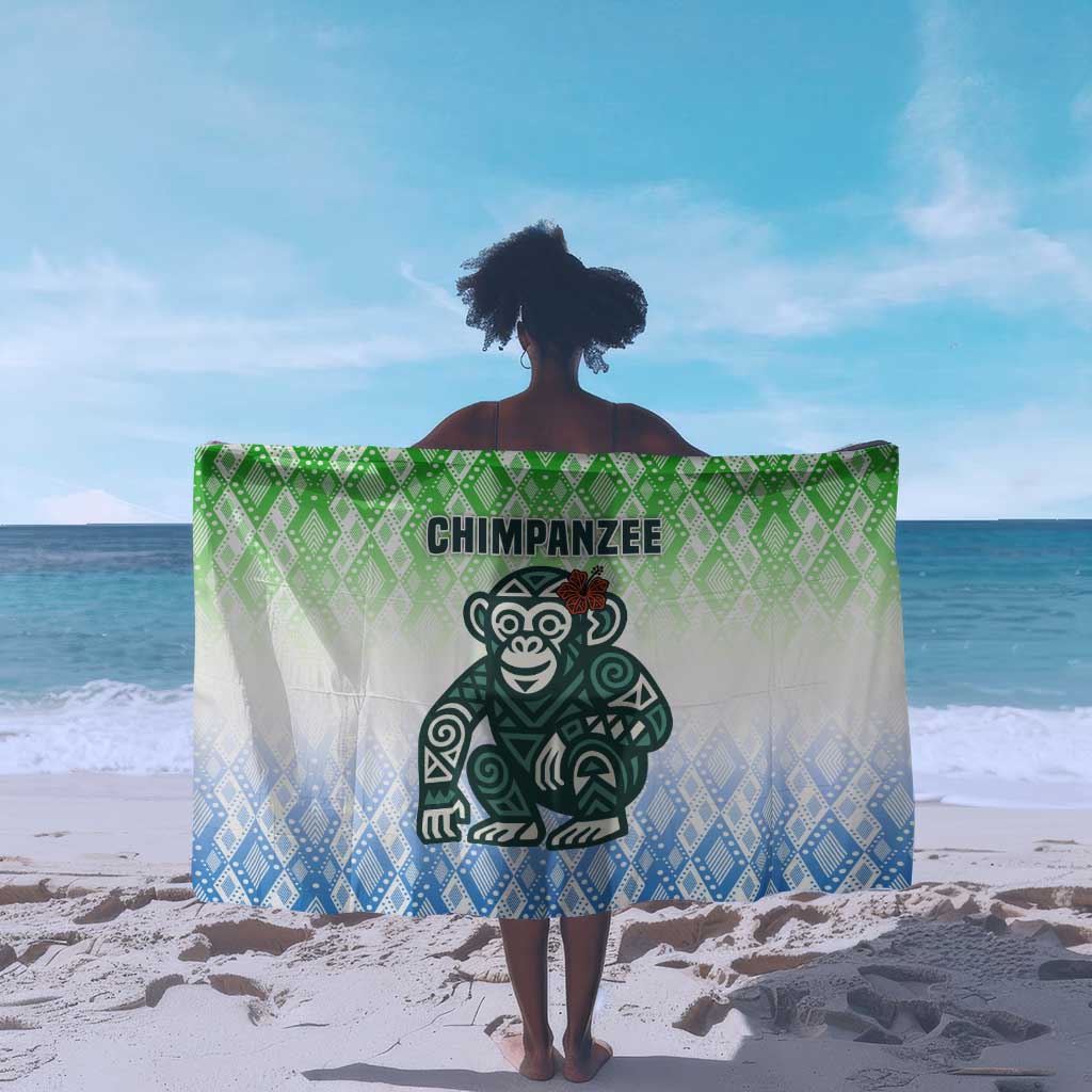 Sierra Leone Sarong - Tribal Chimpanzee Design and Green Blue Gradient Pattern TS04