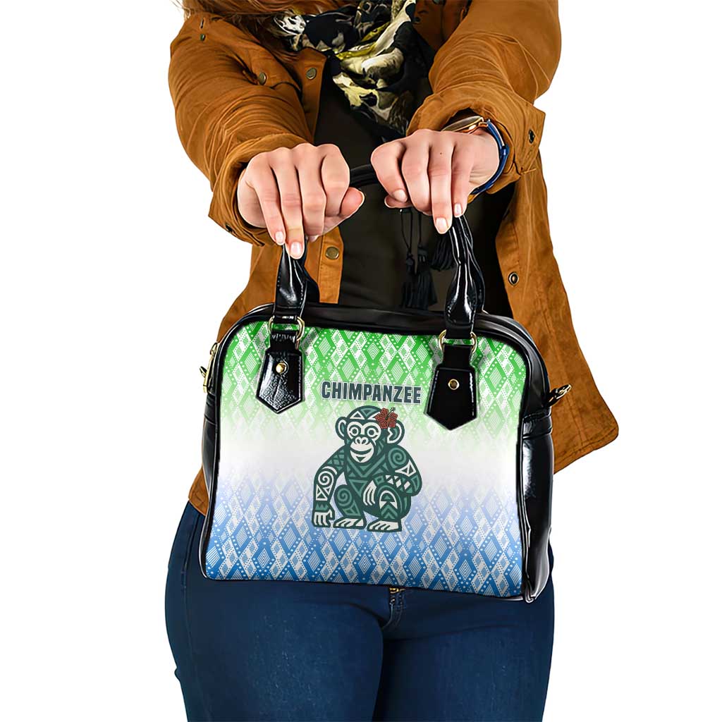 Sierra Leone Shoulder Handbag with Tribal Chimpanzee Design and Green Blue Gradient Pattern TS04
