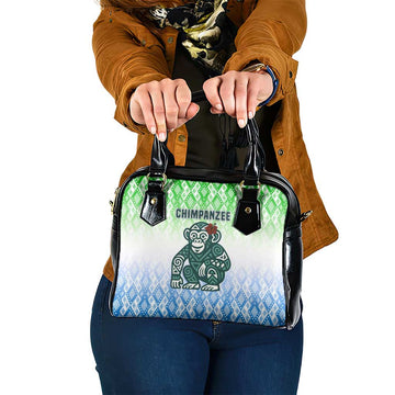 Sierra Leone Shoulder Handbag with Tribal Chimpanzee Design and Green Blue Gradient Pattern TS04