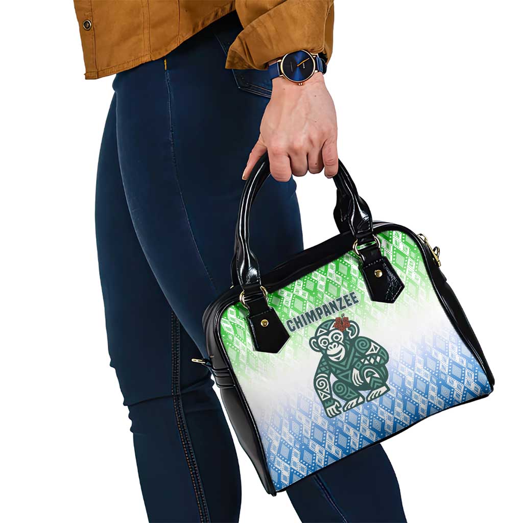 Sierra Leone Shoulder Handbag with Tribal Chimpanzee Design and Green Blue Gradient Pattern TS04