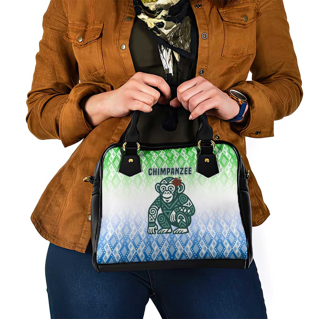Sierra Leone Shoulder Handbag with Tribal Chimpanzee Design and Green Blue Gradient Pattern TS04