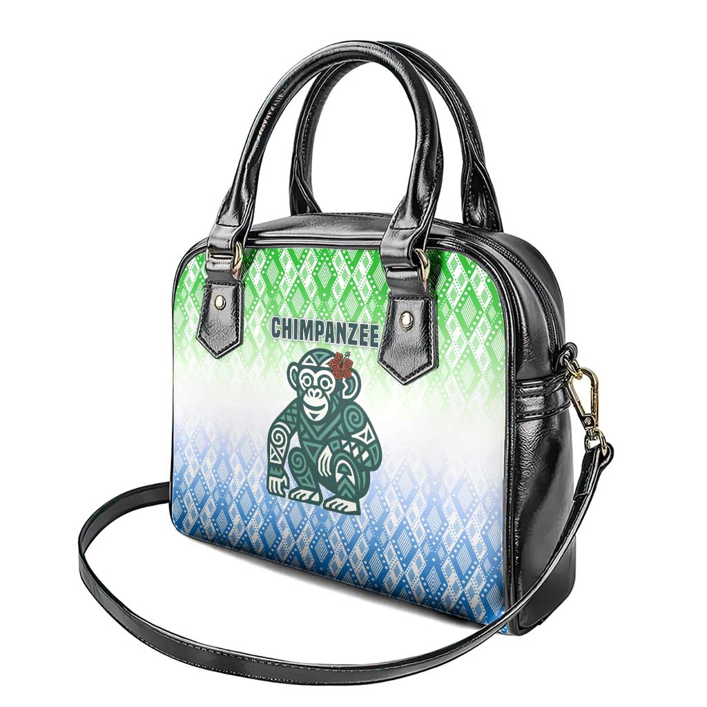 Sierra Leone Shoulder Handbag with Tribal Chimpanzee Design and Green Blue Gradient Pattern TS04
