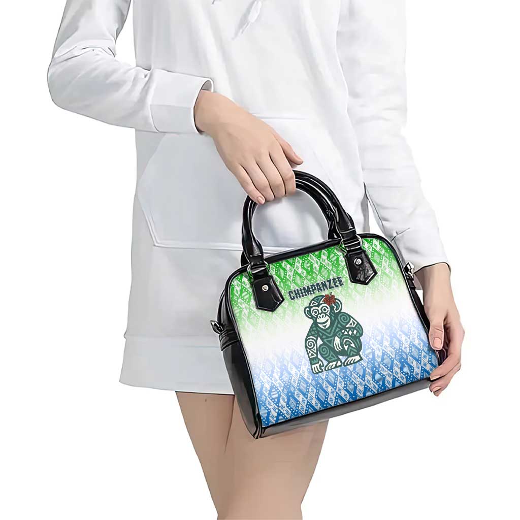 Sierra Leone Shoulder Handbag with Tribal Chimpanzee Design and Green Blue Gradient Pattern TS04