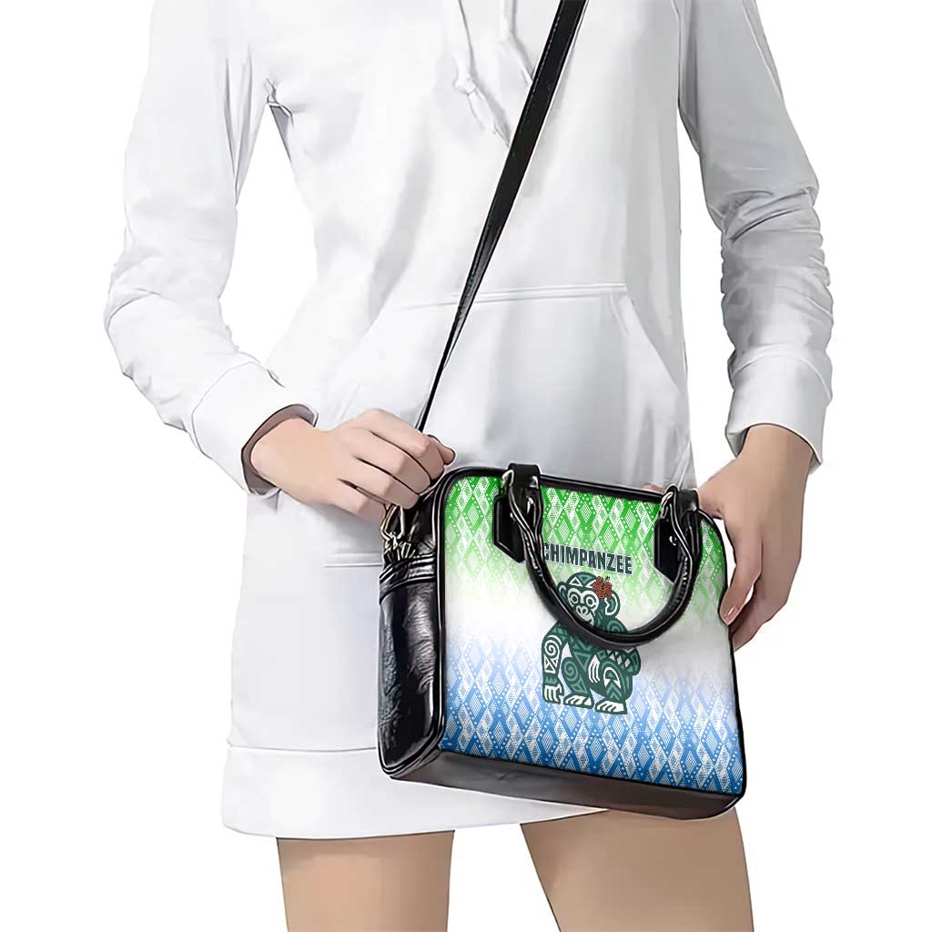 Sierra Leone Shoulder Handbag with Tribal Chimpanzee Design and Green Blue Gradient Pattern TS04