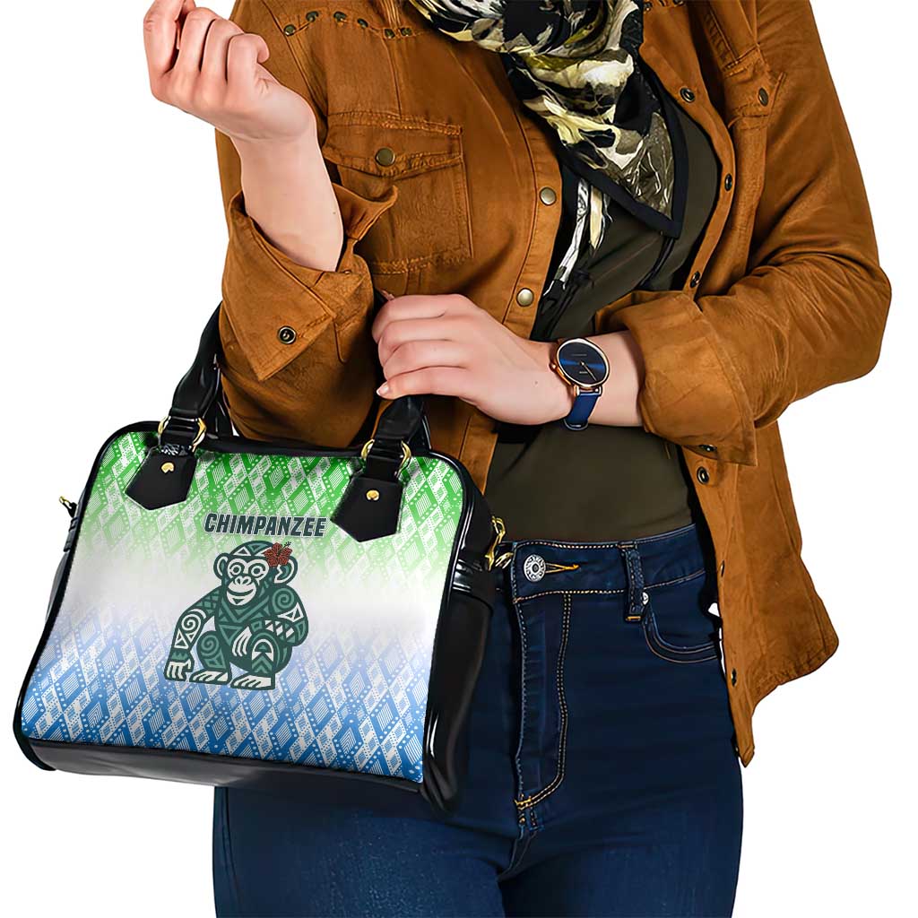 Sierra Leone Shoulder Handbag with Tribal Chimpanzee Design and Green Blue Gradient Pattern TS04