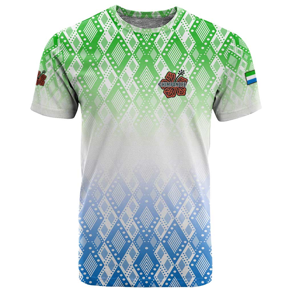 Sierra Leone T shirt - Tribal Chimpanzee Design and Green Blue Gradient Pattern TS04