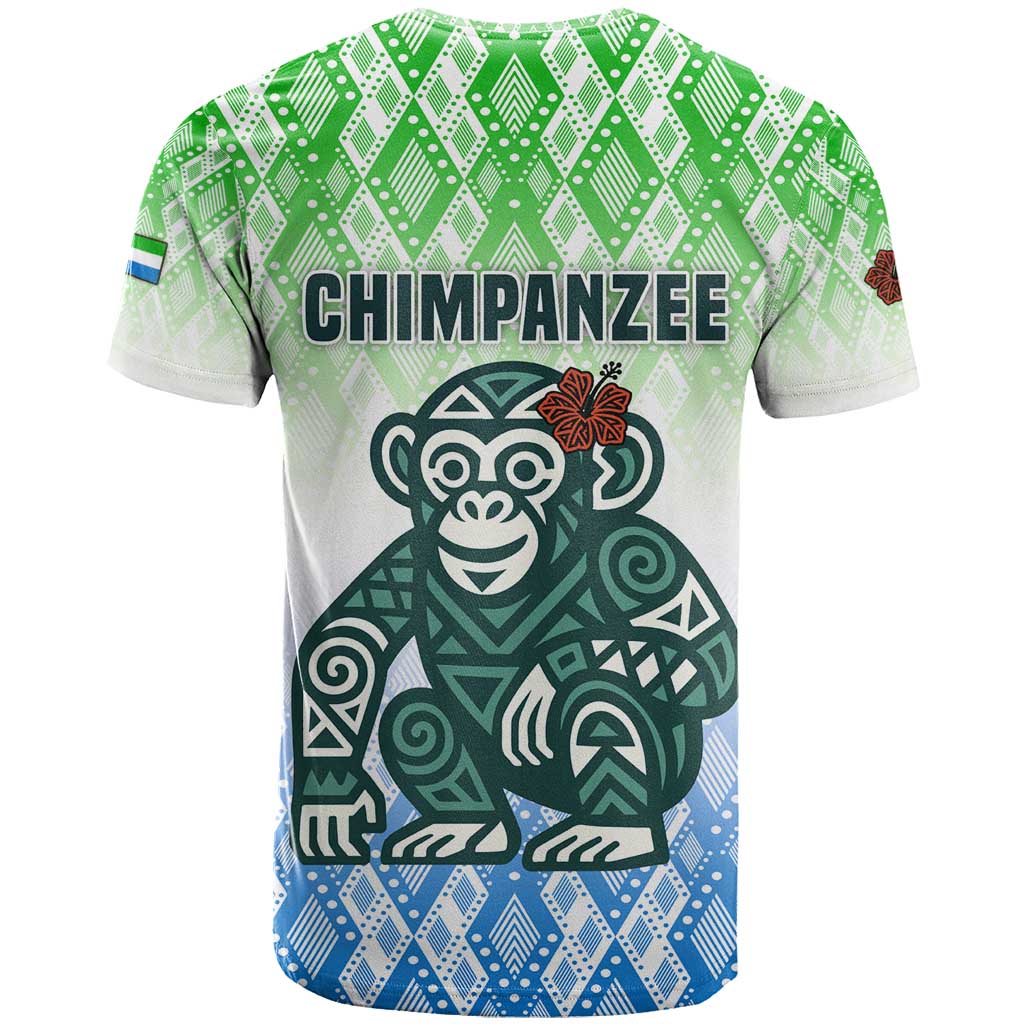 Sierra Leone T shirt - Tribal Chimpanzee Design and Green Blue Gradient Pattern TS04