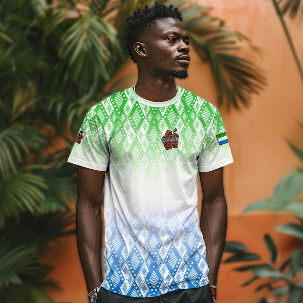 Sierra Leone T shirt - Tribal Chimpanzee Design and Green Blue Gradient Pattern TS04