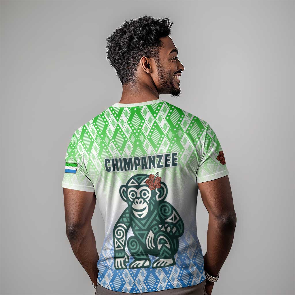 Sierra Leone T shirt - Tribal Chimpanzee Design and Green Blue Gradient Pattern TS04